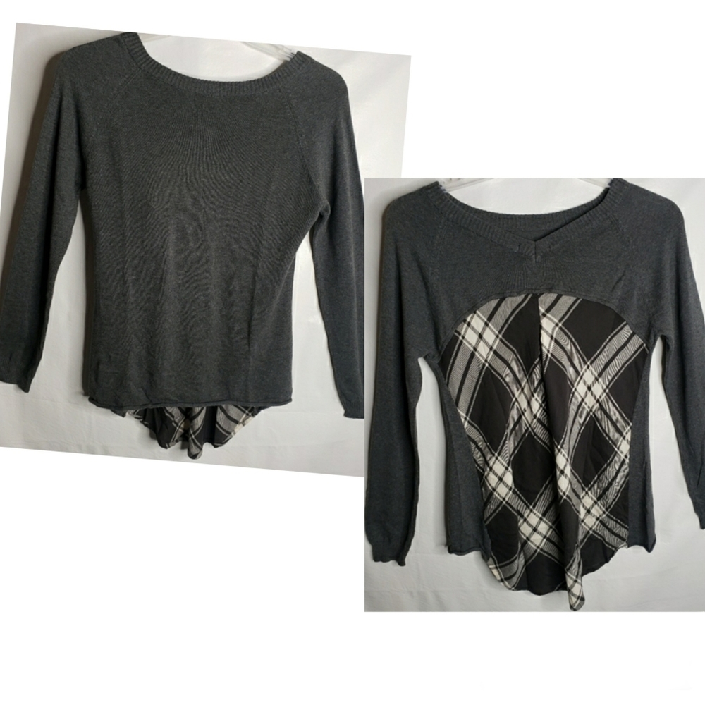 Prana Sweater Natalia Charcoal Gray Black Plaid Women's Size Small NWT